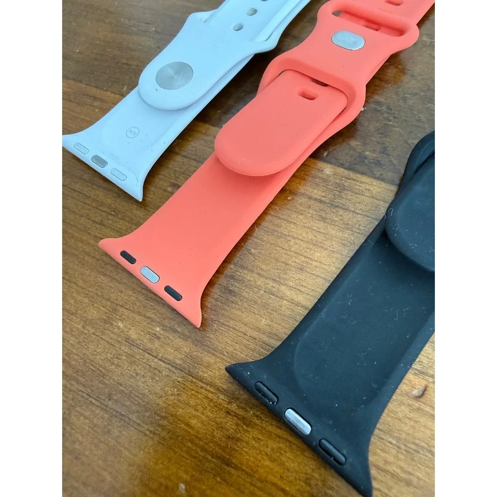 Set of 3 Silicone Sport Bands for Apple Watch Black White Coral Pink S/M